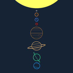Vector illustration of a solar system in outline style.