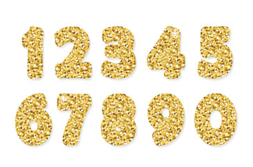 Gold glitter numbers. For birthday and party festive design.