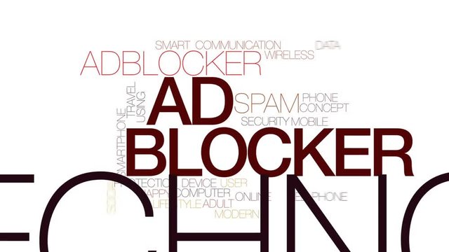 Ad blocker animated word cloud, text design animation. Kinetic typography.