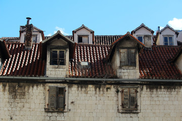 Windows in old town in Trogir, Croatia