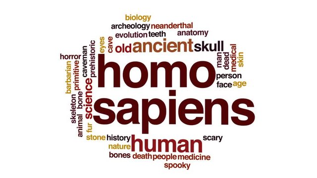 Homo sapiens animated word cloud, text design animation.