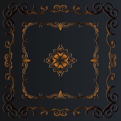 Vintage gold background, vector ornamental frame on black. Baroque ornate element