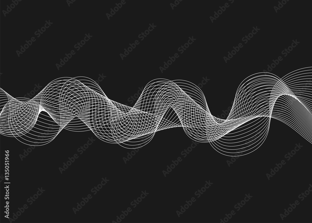 Leinwandbilder Abstract vector illustration with waves on dark background. Futuristic background with lines in waveform