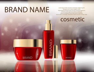 Glamorous face Beauty Care Products Packages on the sparkling effects background. - 135052723