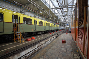 Obraz premium The depot with workshops for the repair of subway's rolling stock and metro wagons