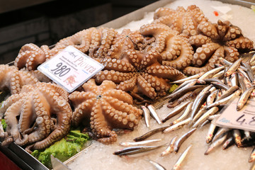 Seafood at  Rialto  fish market in Venice Italy