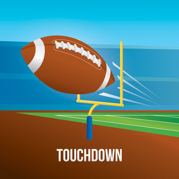 Vector of American football with touchdown scene.