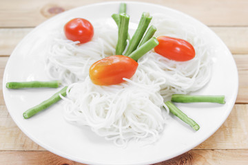 Rice noodle in dish with vegetable. thai meal