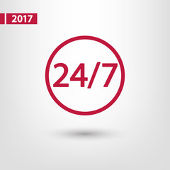 24 hours a day and 7 days a week icon, vector illustration. Flat design style 