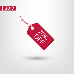 70% OFF tag icon, vector illustration. Flat design style 