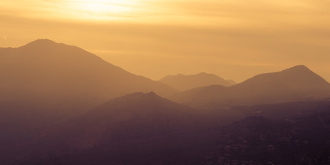 Soft sunset Light falling on the hills of sicily