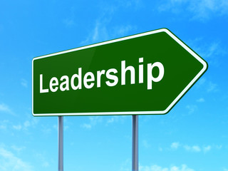 Finance concept: Leadership on road sign background