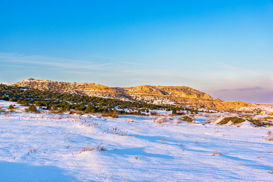 Amazing winter snowy mountain landscape . Russia, Stary Krym.