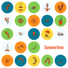 Summer and Beach Simple Flat Icons