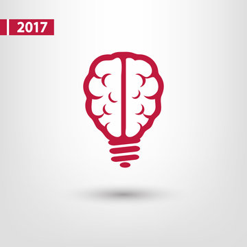 Light bulb brain icon, vector illustration. Flat design style