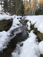 Bachlauf im Winter mit Eis und Schnee