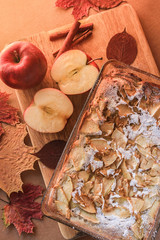 Вкусный яблочный пирог с корицей. Осенний натюрморт