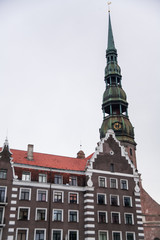 Obraz premium Saint Peter church in the center of the old town in Riga, Latvia street architecture travel Europe Baltic countries destinations