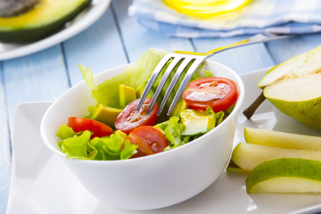 resh salad vegetables fruits avocado food kitchen kitchen Vintage wooden rusty  background
