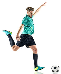 one caucasian soccer player man isolated on white background © snaptitude