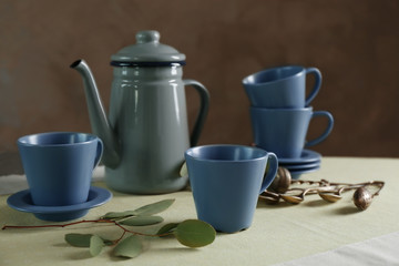 Tea set on table
