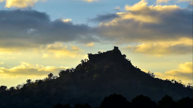 4K timelapse video of  beautiful mountain with twilight sky and moving cloud background