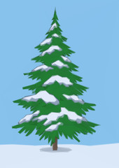 Winter Landscape, Christmas Holiday Green Fir Tree, Snow and Blue Sky, Low Poly. Vector