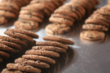Production line of baking  cookies, closeup