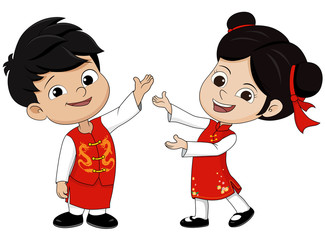 Set of Cartoon chinese children,Happy chinese new year.