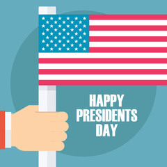 Happy Presidents Day greating card with American flag. Flat design vector illustration.