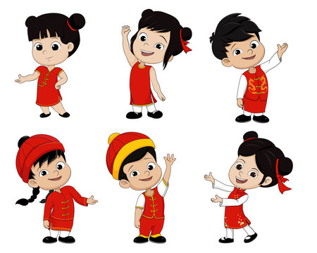 Set of Cartoon chinese children,Happy chinese new year.