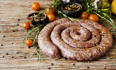 raw beef sausages, selective focus