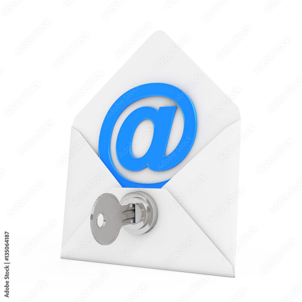 Poster Security Concept. E-mail Sign in Envelope with Key and Keylock.