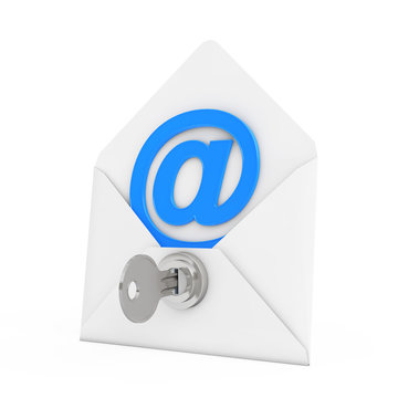 Security Concept. E-mail Sign in Envelope with Key and Keylock.