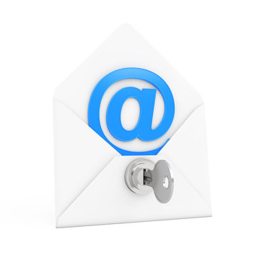 Security Concept. E-mail Sign in Envelope with Key and Keylock.