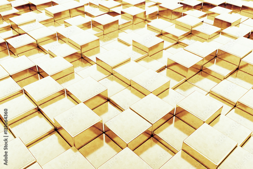 Aufkleber abstract golden cubes background. 3d rendering