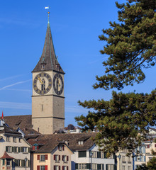 Clock tower of the St. Peter Church in Zurich, Switzerland