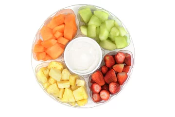 Crédence de cuisine en verre imprimé Fruits top view fruit platter with dip