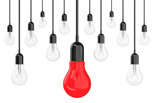 Ideas Concept. Many Light Bulbs with One Red in Centre. 3d Rende