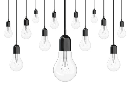 Ideas Concept. Many Light Bulbs. 3d Rendering