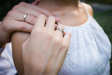 Hands of married couple with rings