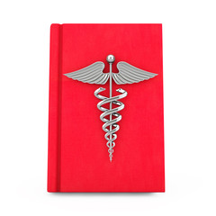 Medical Book with Silver Caduceus Symbol. 3d Rendering