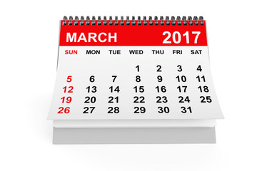 Calendar March 2017. 3d rendering