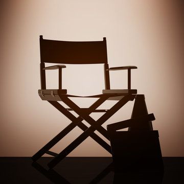 Director Chair, Movie Clapper and Megaphone with backlight over