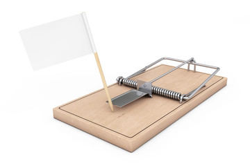 Wooden Mousetrap with Blank Flag for Your Sign. 3d Rendering
