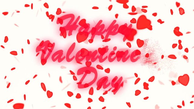 Happy Valentine's Day Gold Text. Valentine's day abstract background,flying hearts and particles. White background