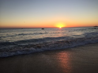 Dawn time on sand beach. Sunset sunrise natural background