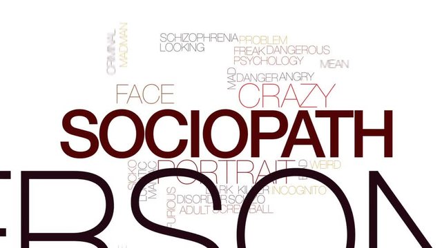 Sociopath animated word cloud, text design animation. Kinetic typography.