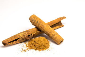 Cinnamon sticks and Powder, White Background