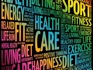 Health care word cloud collage, health concept background